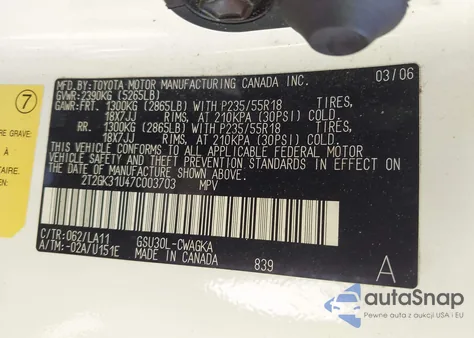 2007 Lexus Rx 350 z USA, uszkodzony, nr VIN 2T2GK31U47C003703